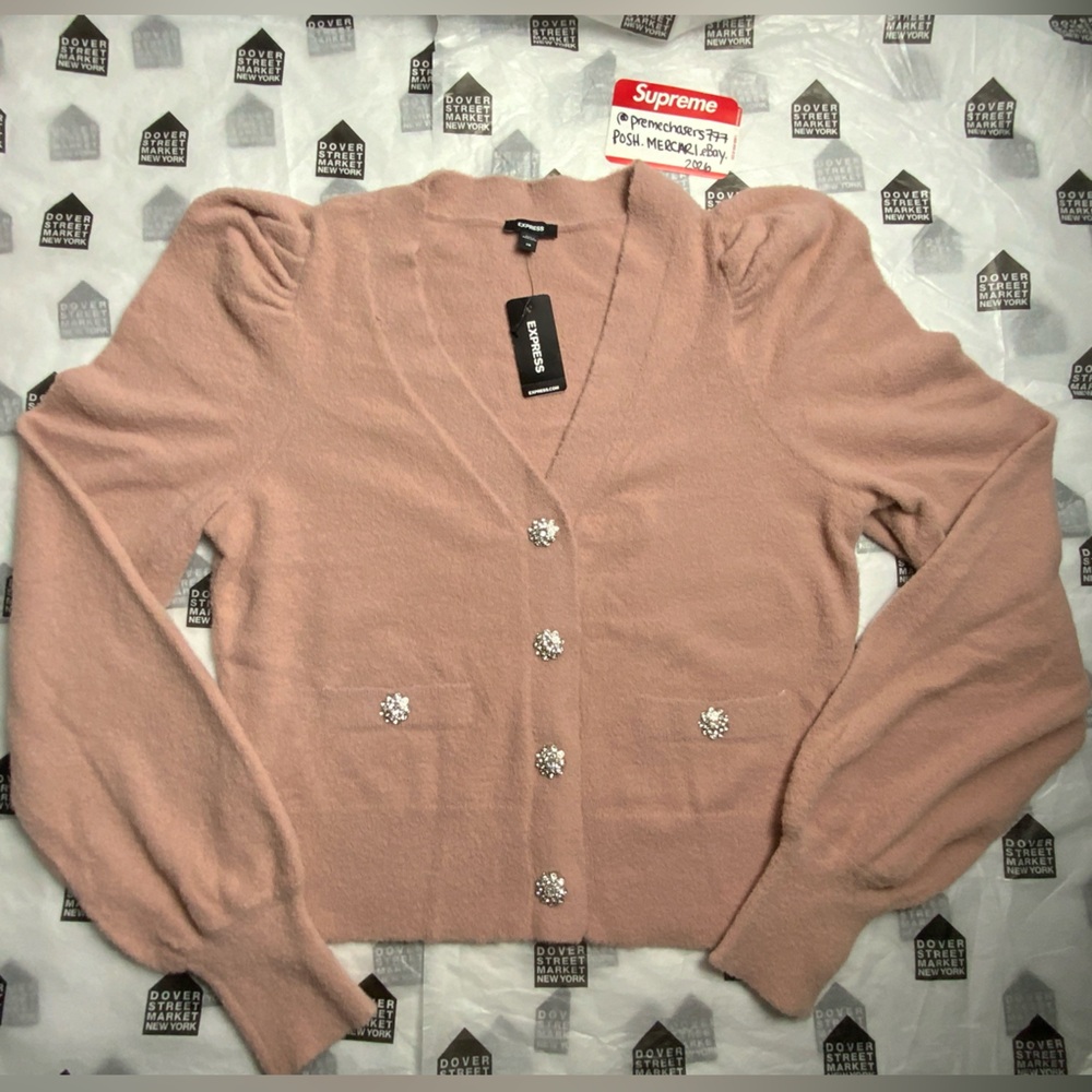 EXPRESS Womens Cardigan Rhinestone Buttons Sweater - Pretty Pink - XS - NWT